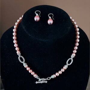 Judith Ripka Sterling Silver Pink Pearl, CZ Necklace and Earring Set❣️